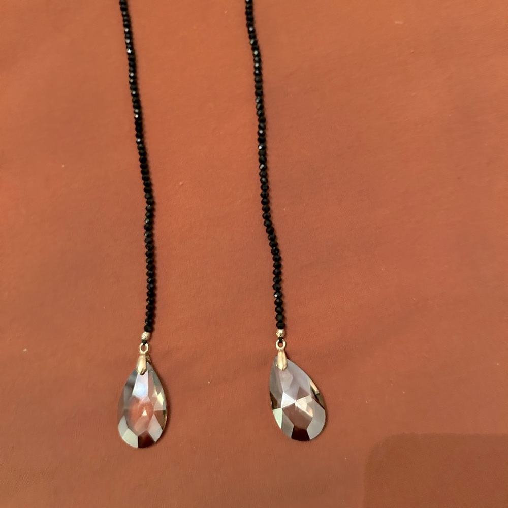 Extra long black beaded necklace